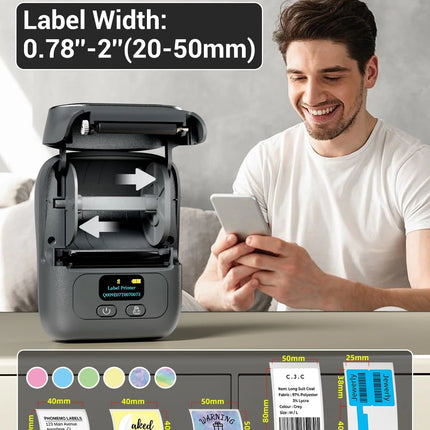 Wireless Rechargeable Label Printing Machine for Office & Home (20–50mm Tape, Multi-Language)