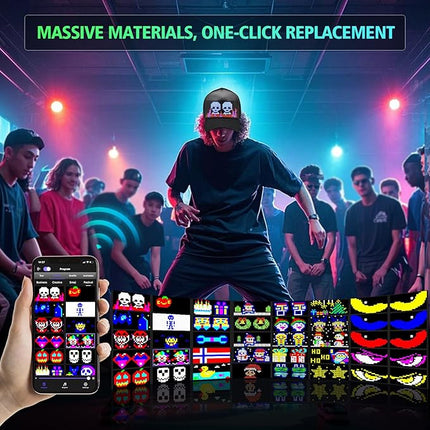 LED Programmable Baseball Cap with App Control Text Animations USB Rechargeable Black