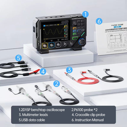 2-Channel 100MHz Digital Oscilloscope with 500MSa/s Sampling & Built-In TRMS Multimeter – Bench Top Unit