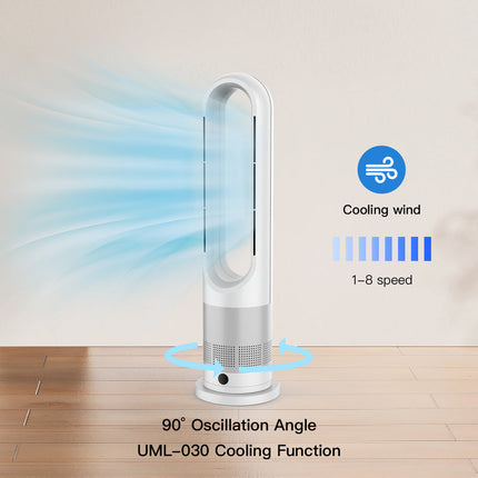 Portable 30W Tower Cooling Fan with Slim Vertical Space-Saving Design – White