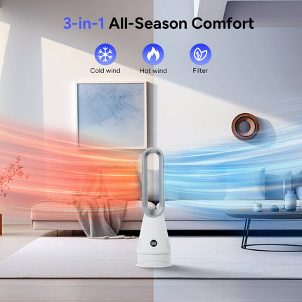 2-in-1 Tower Fan with Cooling & Heating Function 1200W 67cm White