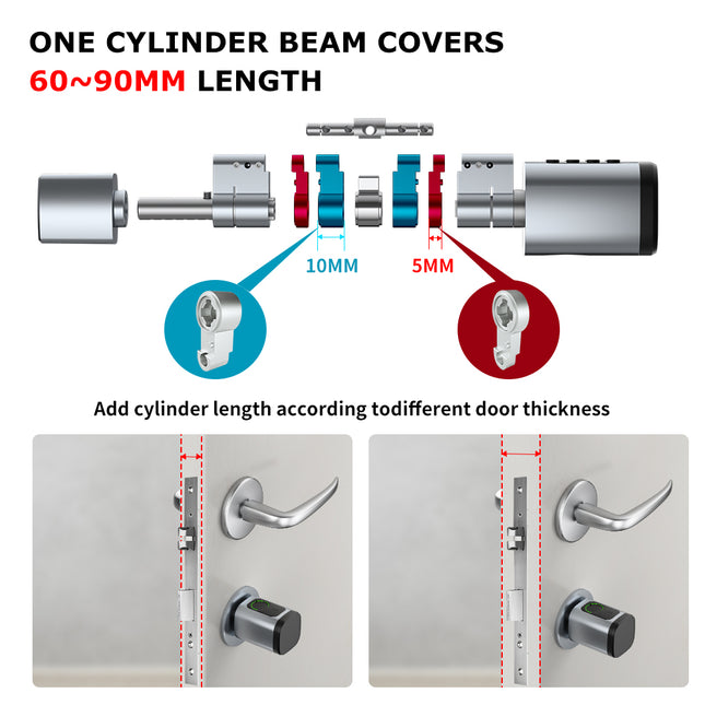 TTLock Smart BLE Door Lock Cylinder with Fingerprint Keypad Card Access Adjustable Length