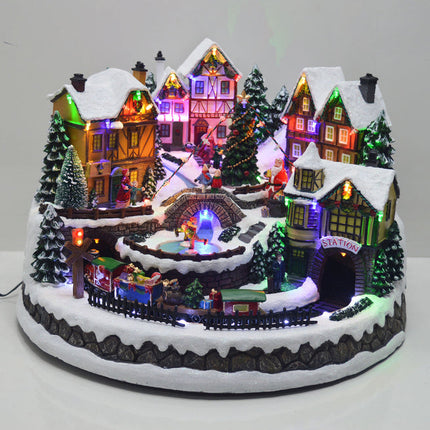 17" LED Musical Village Scene with Rotating Train, Tree Decoration, 8 Songs, Plug-In Adapter