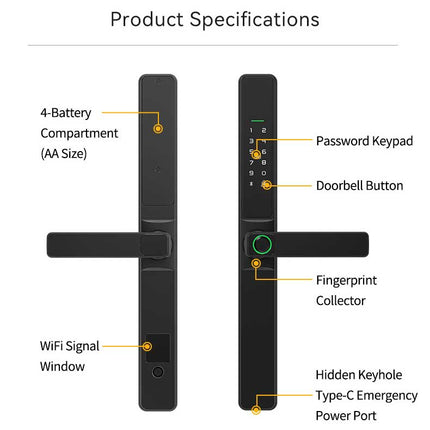 Sliding Smart Door Lock with Fingerprint, Password, Card & Key Access for Home & Office