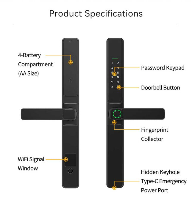 Sliding Smart Door Lock with Fingerprint, Password, Card & Key Access for Home & Office