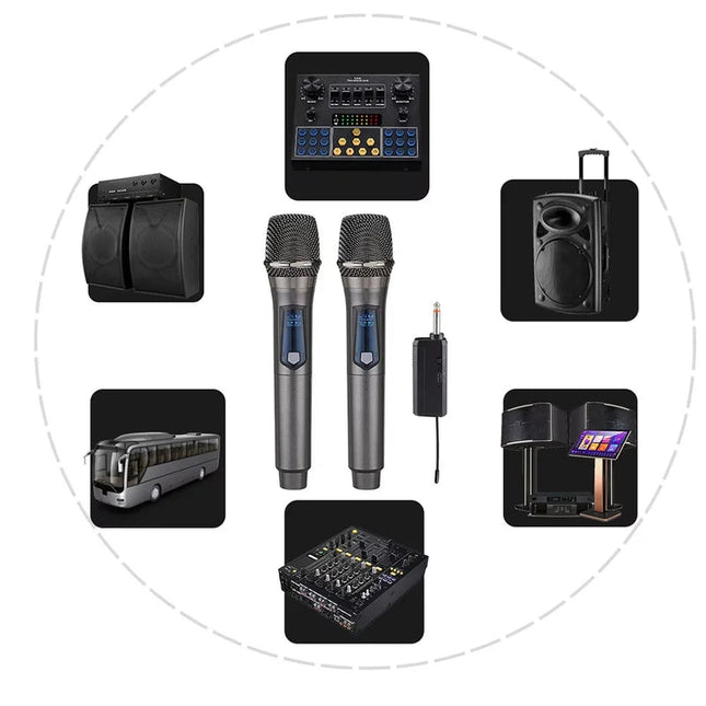 2.4GHz Wireless Dual Handheld Microphone System with Receiver Kit – Rechargeable, Portable, Professional Audio