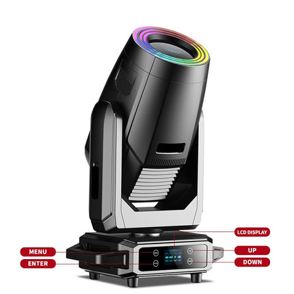420W DMX512 Moving Head Beam Stage Light with Prism, Gobo, Atomization and Strobe Effects