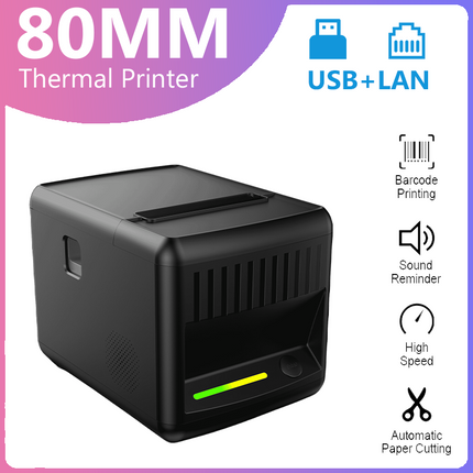 80mm Thermal Receipt Printer with Auto Cutter, USB & LAN Ethernet