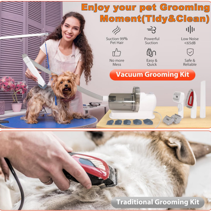 Pet Grooming Vacuum Kit 300W Low Noise Self Cleaning Detachable Combs