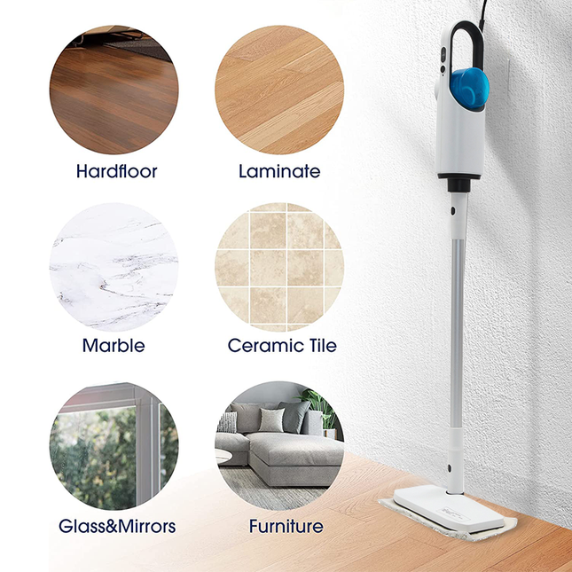 2 in 1 Steam Mop Cleaner 1500W High Power with 370ml Water Tank for Home Surfaces
