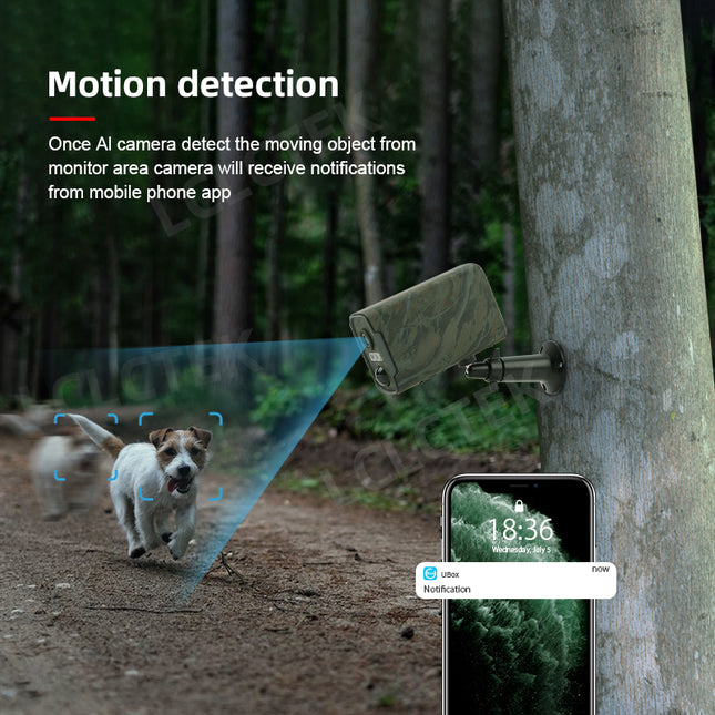 Solar Powered Camouflage Mini Security Camera with PIR Motion Detection for Outdoor Monitoring