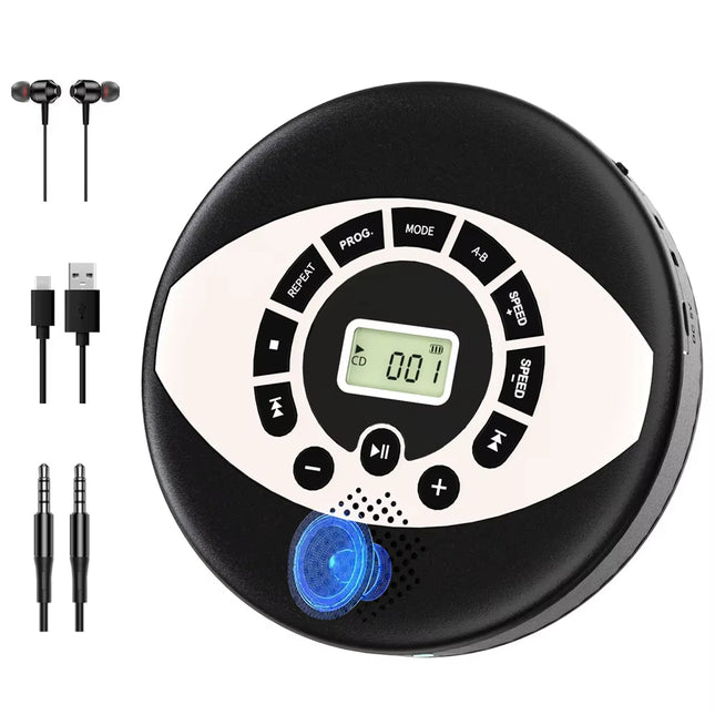 Portable Rechargeable CD Player with Built-In Speaker, USB and AUX Input, MP3 Playback, LCD Display