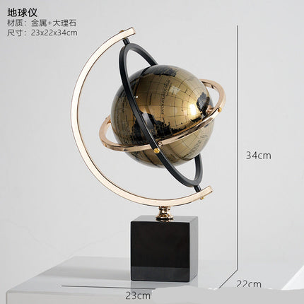 Black Decorative Globe with Marble Base and Premium Zinc Alloy for Desk or Home