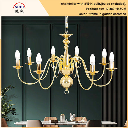 Vintage 8-Light Iron Chandelier Pendant Lamp for Living Room Dining Area