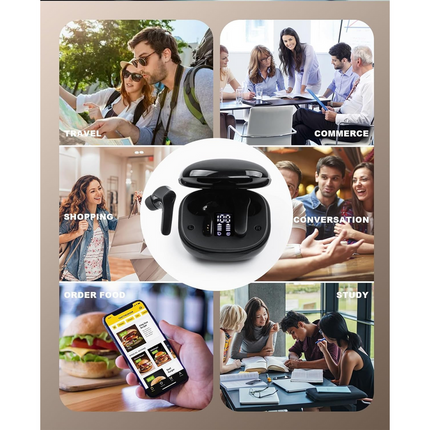Wireless AI Translation Earbuds Bluetooth 5.3 Noise Cancelling Compact In-Ear Design Black