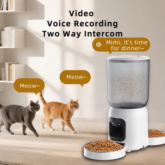 App-Controlled Automatic Pet Feeder with Dual 2MP Cameras Two Bowls White