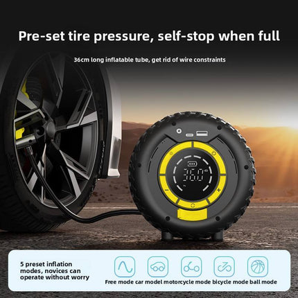 Portable Rechargeable Tyre Pump with Quick Inflate, Auto Stop & LED Safety Light