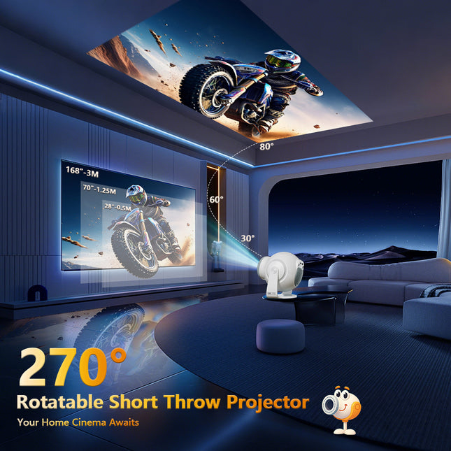 Portable Smart Projector 720p Big Screen 150 Inch WiFi6 Auto Keystone White
