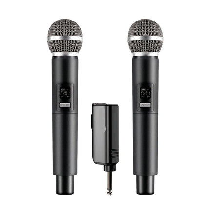 Portable UHF Dual Wireless Handheld Microphone System with Noise Reduction and 6.35mm Output