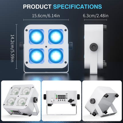 Portable Battery Powered Wireless RGBWA UV LED Event Uplight with App Remote Control Lighting System