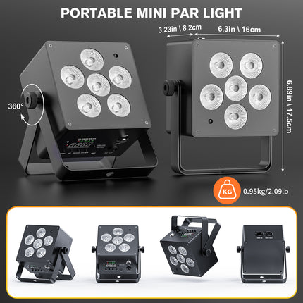 Portable Rechargeable 50W RGBWA UV Wireless DMX LED Par Stage Light Remote Sound App Control