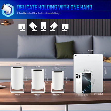 Portable Smart Projector 720p HD 150 Inch Display WiFi6 Auto Keystone White