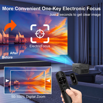 1080P Smart Home Projector Auto Focus 900 Lumens 200 Inch Large Screen Black