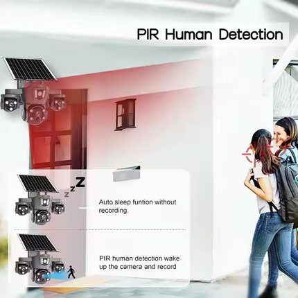 4G Solar PTZ Security Camera Triple Lens Night Vision 350 Degree Pan Outdoor