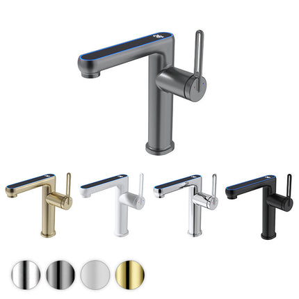 Modern Basin Faucet with LED Temperature Display Dual Mode Water Flow Zinc Alloy Body