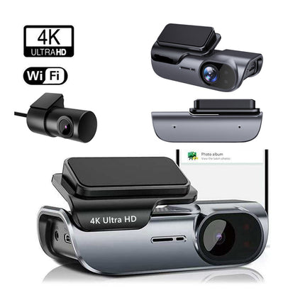 4K Dual Lens Car Dash Camera with WiFi App Control, Night Vision and Loop Recording