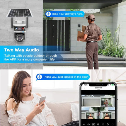 Solar Wireless PTZ Camera Dual Lens 4MP Night Vision 3 Screen Solar Powered