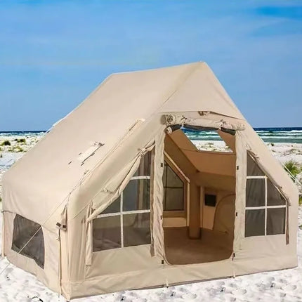 Inflatable Camping Air Tent 3-4 Person Waterproof Oxford Cabin Tent with Hand Pump Quick Setup