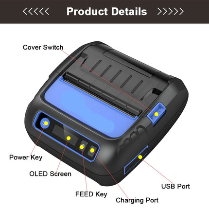 Portable Bluetooth Label Maker & Receipt Printer (80mm) with USB-C Charging