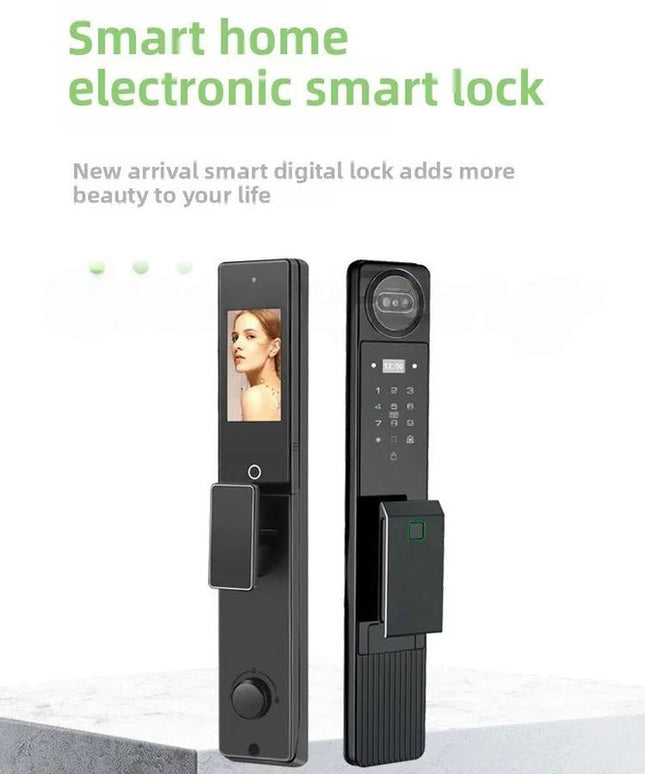 Matte Black Smart Digital Door Lock for Wood & Metal Doors – 50 Faces, 100 Codes, Tuya App Compatible