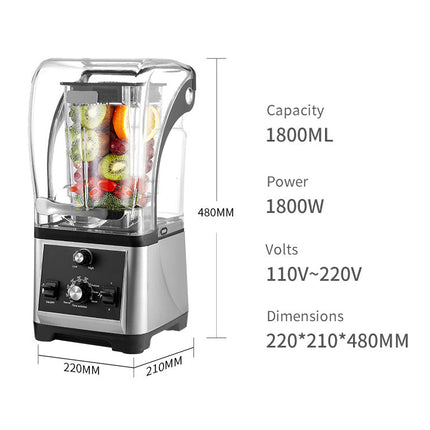 Heavy Duty Commercial Blender 1.8L with PC Jar, 8 Stainless Steel Blades and Overload Protector