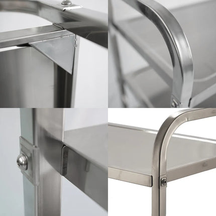 3-Tier Stainless Steel Service Trolley with 4-Inch Wheels for Kitchen and Restaurant Use