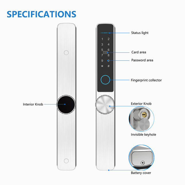 Smart Fingerprint Door Lock with WiFi App Control, Password & Card Entry, IP66 Outdoor Use