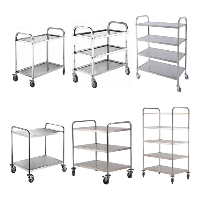 3-Tier Stainless Steel Service Trolley with 4-Inch Wheels for Kitchen and Restaurant Use