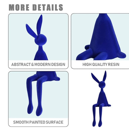 Pointed Ear Rabbit Resin Figurine Soft Flocked Animal Decoration Statue for Home Office Shelf Display
