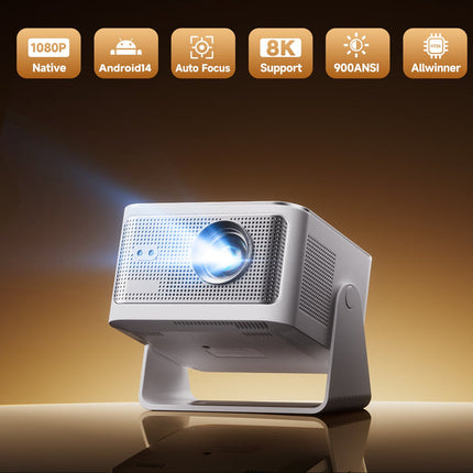Wireless Smart Projector 8K Playback Auto Screen Detection Android 14 White