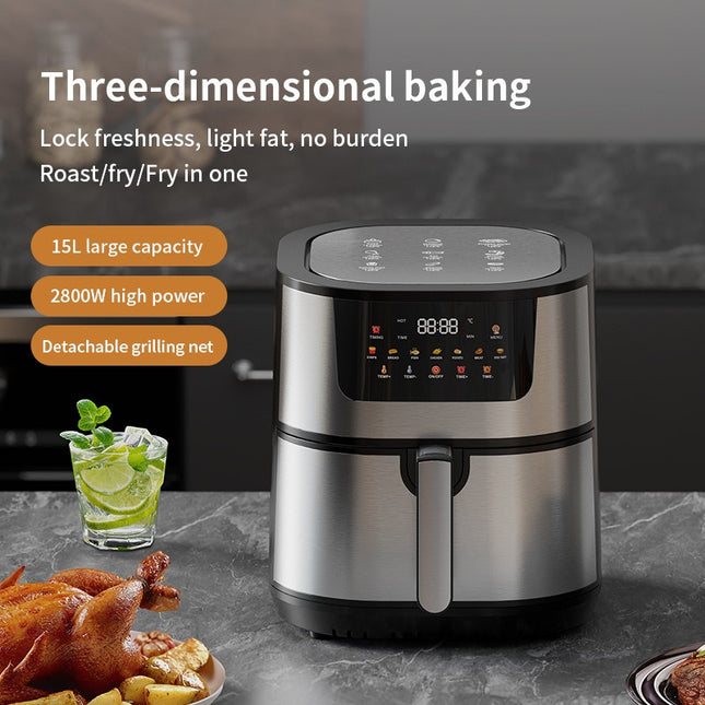 15L Large Capacity Air Fryer with Digital Touch & Knob, 1500W