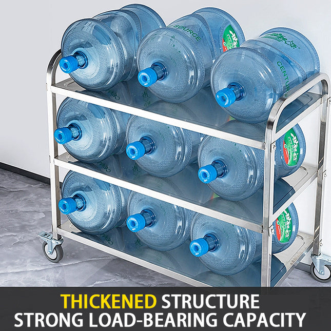 Hotel-Style Stainless Steel Serving Cart with Three Layers and Brake Wheels