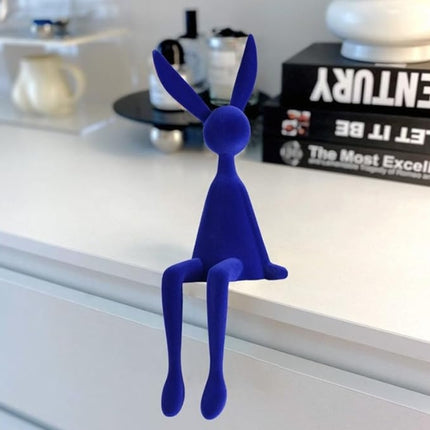 Pointed Ear Rabbit Resin Figurine Soft Flocked Animal Decoration Statue for Home Office Shelf Display