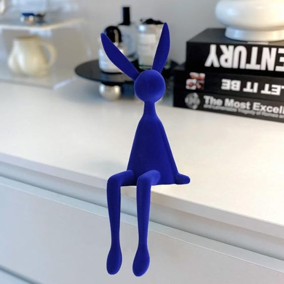 Pointed Ear Rabbit Resin Figurine Soft Flocked Animal Decoration Statue for Home Office Shelf Display