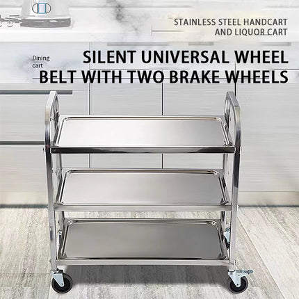 Hotel-Style Stainless Steel Serving Cart with Three Layers and Brake Wheels