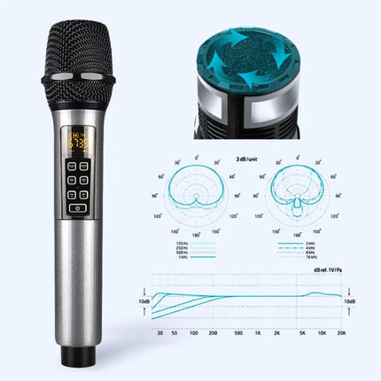 Portable Dual Wireless Microphones with Receiver, Charging Cable & Audio Adapter
