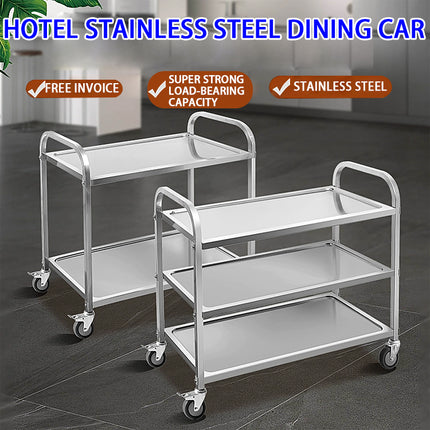 Hotel-Style Stainless Steel Serving Cart with Three Layers and Brake Wheels