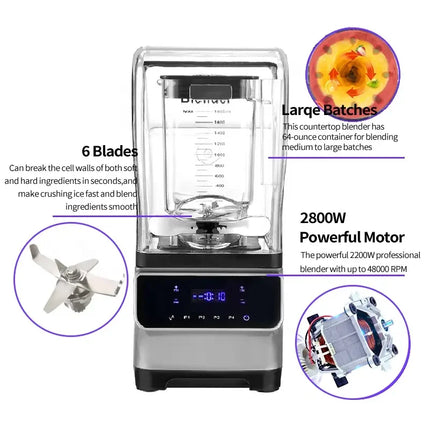1.8L Commercial Blender with 8-Blade Stainless Steel Cutter, Digital Controls and Overload Protection
