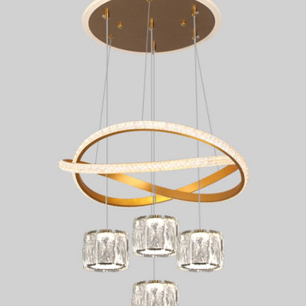 Luxury Gold Crystal Pendant Ceiling Light Modern Aluminum Frame Dining Room Interior Lamp