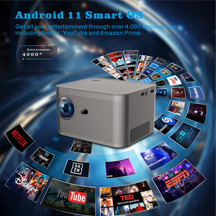 Compact Android 11 HD Projector 2GB RAM 32GB Storage Bluetooth 5.0 40–150” Display